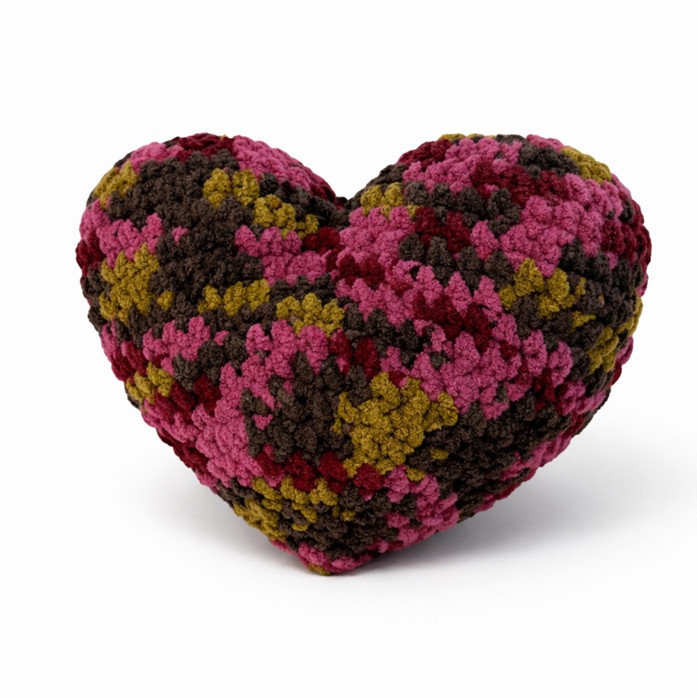 Handmade by Me Crochet Heart Plush Pillow Decor Pink Brown 7 inches